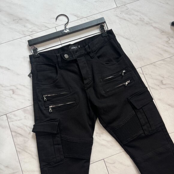 AKINGS Biker Stacked Jeans - Black - Picture 2 of 9